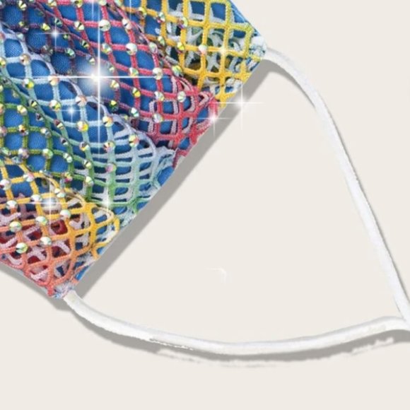 1 LEFT!! RAINBOW RHINESTONE FACE MASK - Picture 3 of 4